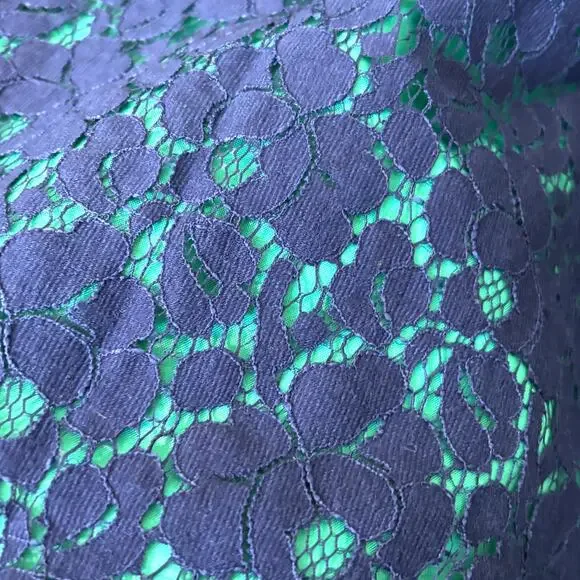 Cynthia Rowley Wms 10 Short Sleeve Blue Green Lace Floral Overlay Sheath Dress - Picture 7 of 9